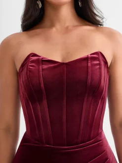 Strapless Velvet Ruched Sculpting Corset Gown