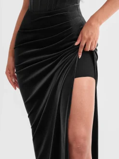 Strapless Velvet Ruched Sculpting Corset Gown