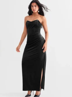 Strapless Velvet Ruched Sculpting Corset Gown