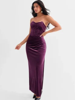 Strapless Velvet Ruched Sculpting Corset Gown