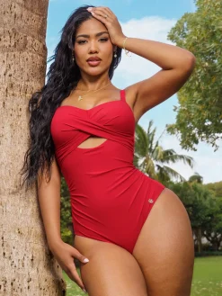 Twist & Shirred Sculpting One-Piece with Removable Straps