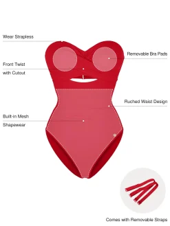 Twist & Shirred Sculpting One-Piece with Removable Straps