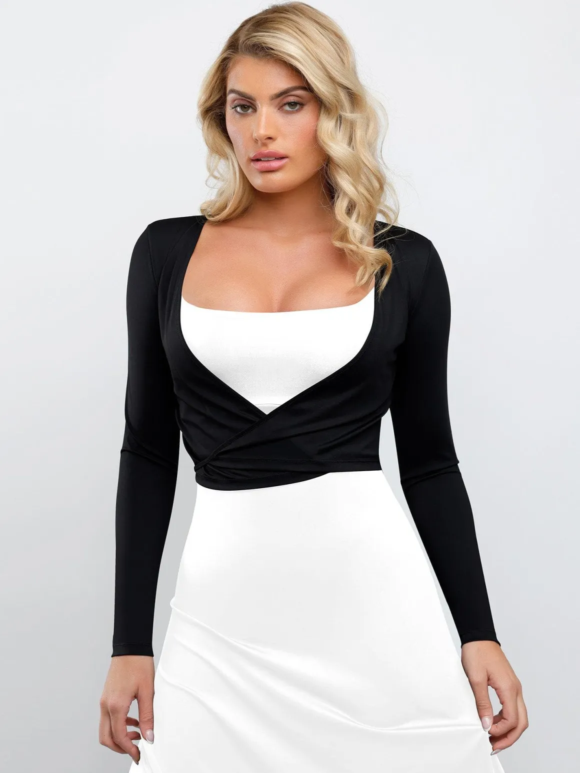 Two-Way Long Sleeve Ballet Wrap Cardigan