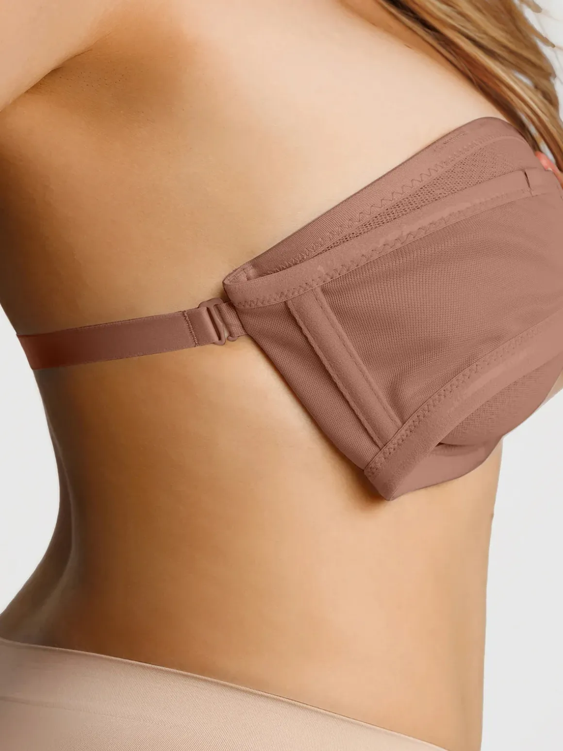 Unlined Sheer Mesh Strapless Minimizer Underwire Bra