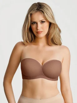 Unlined Sheer Mesh Strapless Minimizer Underwire Bra