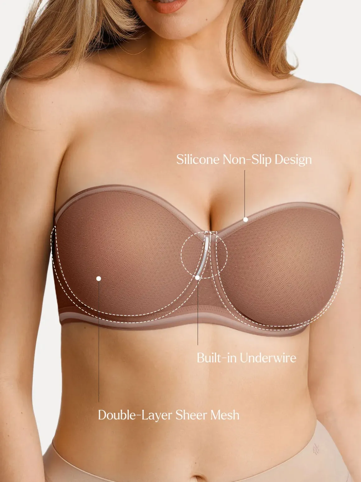 Unlined Sheer Mesh Strapless Minimizer Underwire Bra
