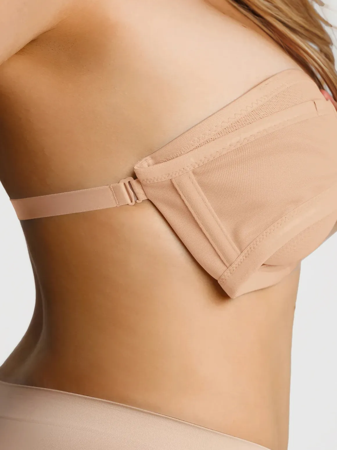 Unlined Sheer Mesh Strapless Minimizer Underwire Bra