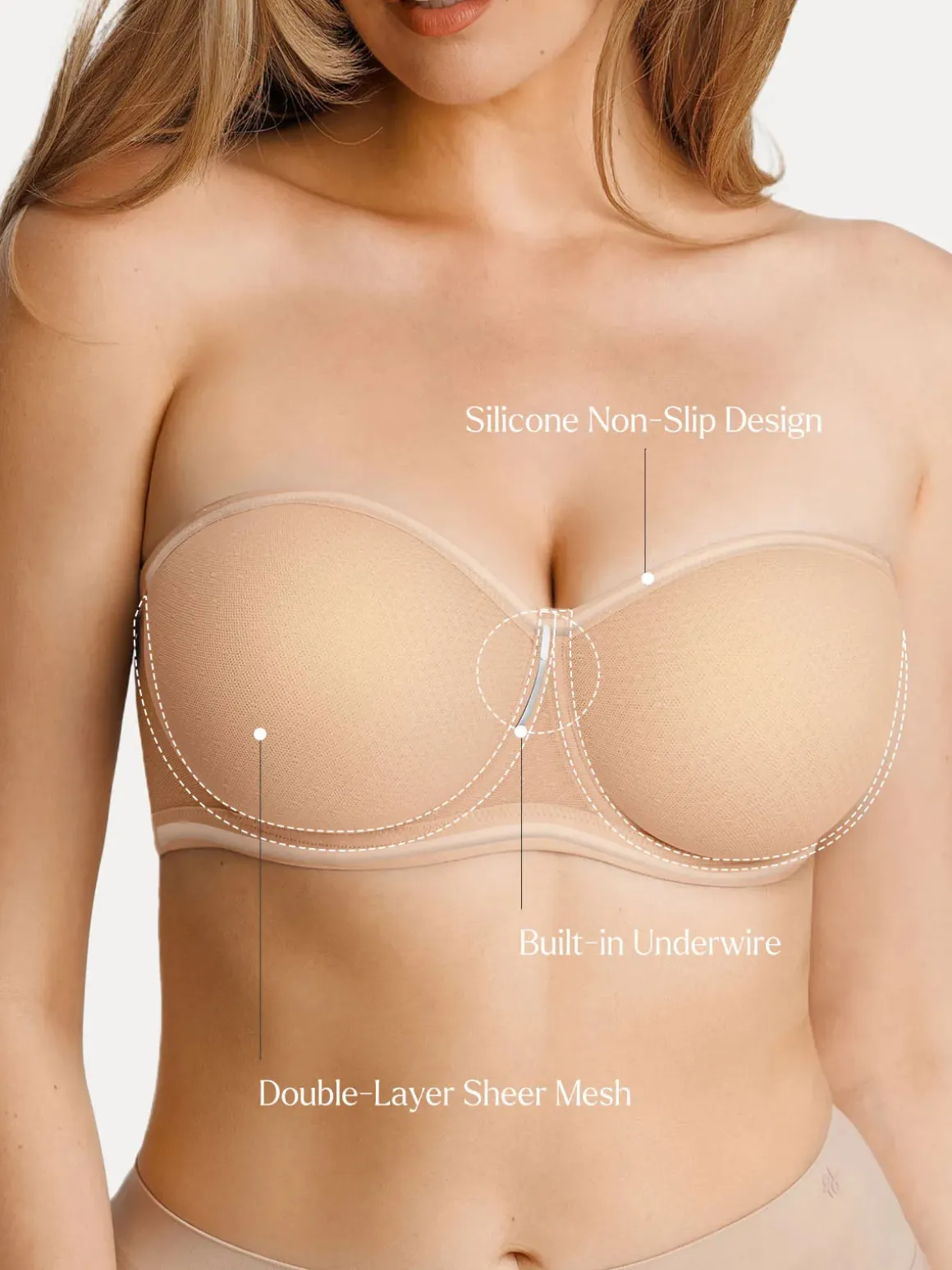 Unlined Sheer Mesh Strapless Minimizer Underwire Bra