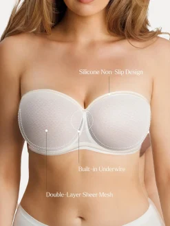 Unlined Sheer Mesh Strapless Minimizer Underwire Bra