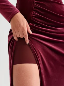 Velvet Draped Long Sleeve Sculpting Column Gown