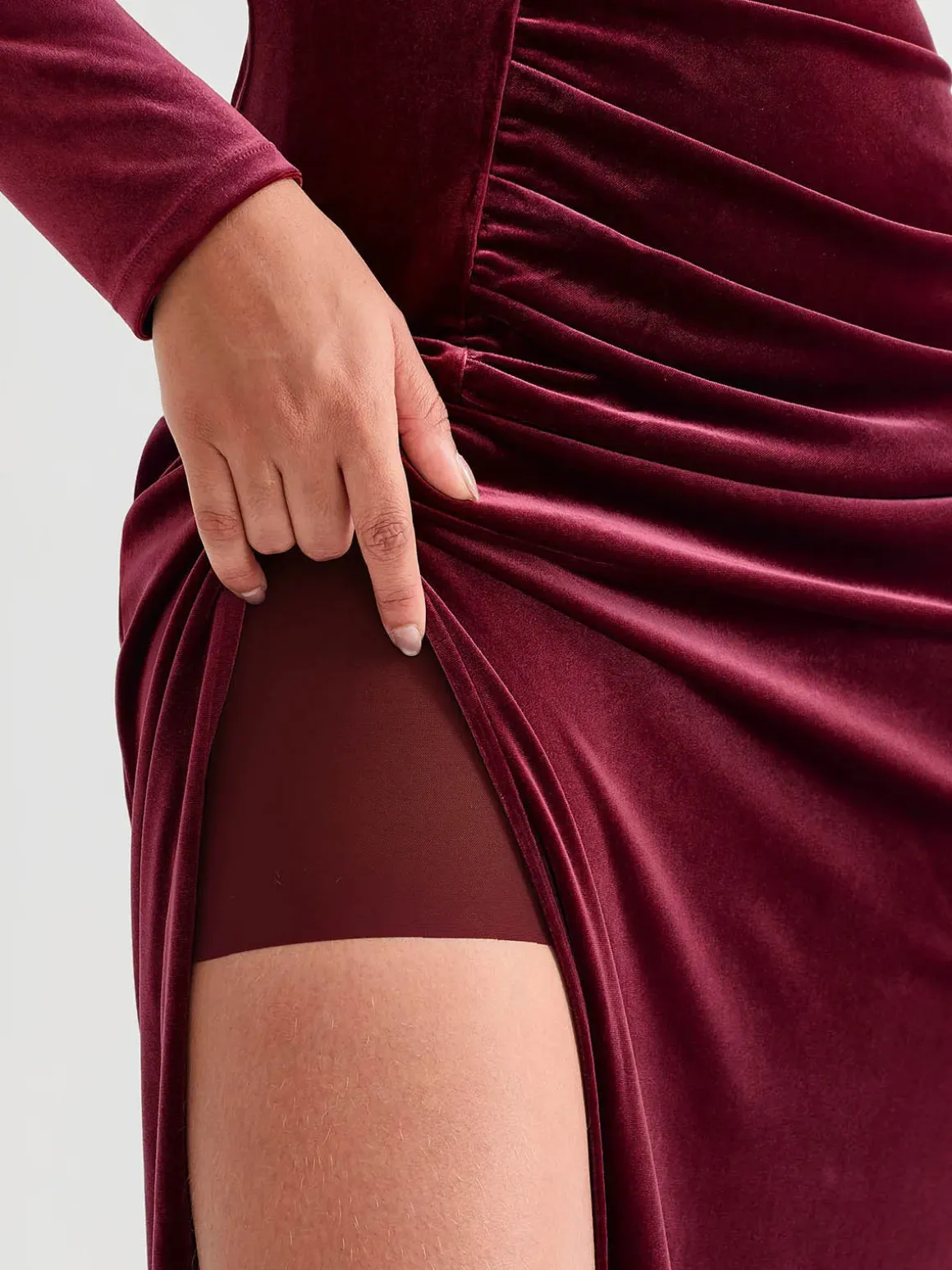 Velvet Draped Long Sleeve Sculpting Column Gown