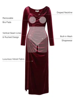 Velvet Draped Long Sleeve Sculpting Column Gown