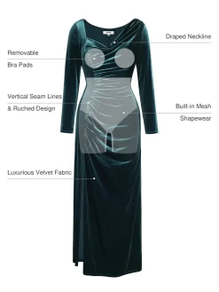 Velvet Draped Long Sleeve Sculpting Column Gown