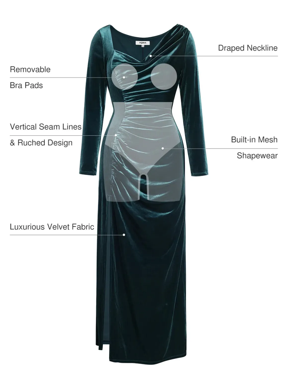 Velvet Draped Long Sleeve Sculpting Column Gown