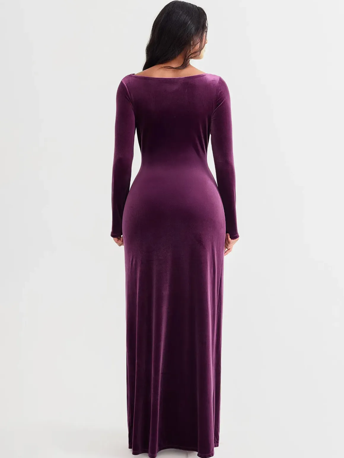 Velvet Draped Long Sleeve Sculpting Column Gown