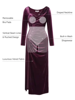 Velvet Draped Long Sleeve Sculpting Column Gown