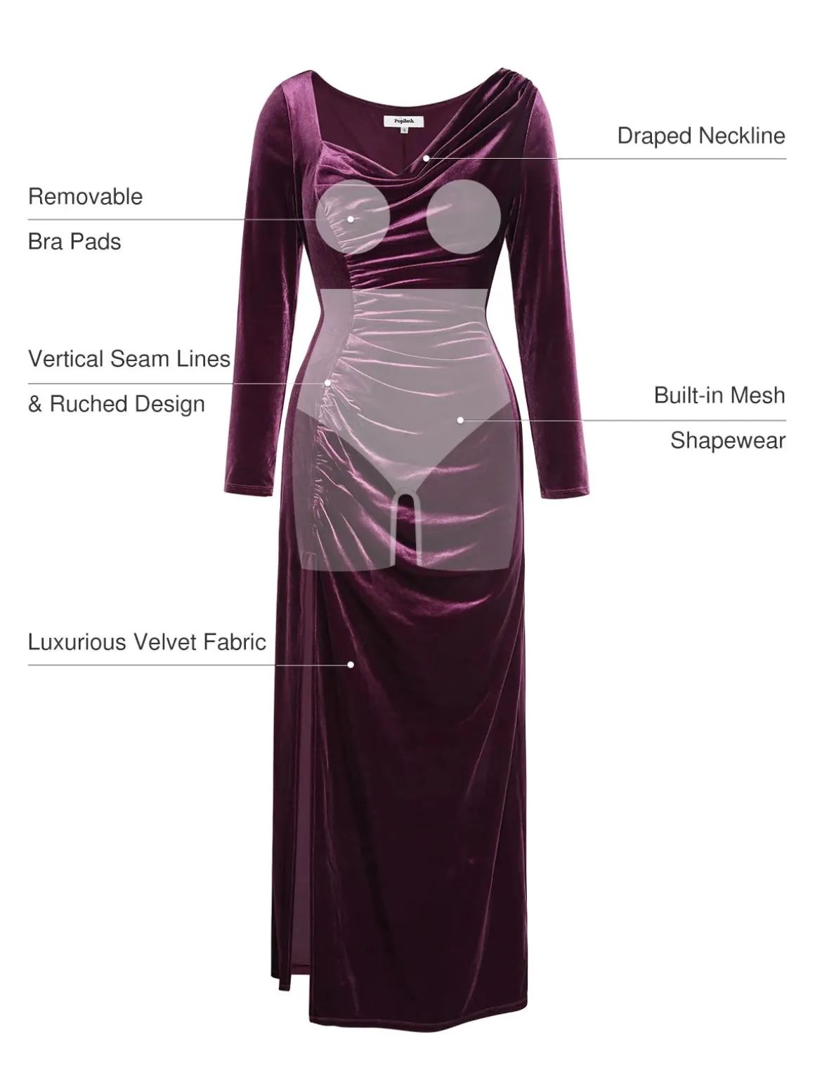 Velvet Draped Long Sleeve Sculpting Column Gown