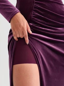 Velvet Draped Long Sleeve Sculpting Column Gown