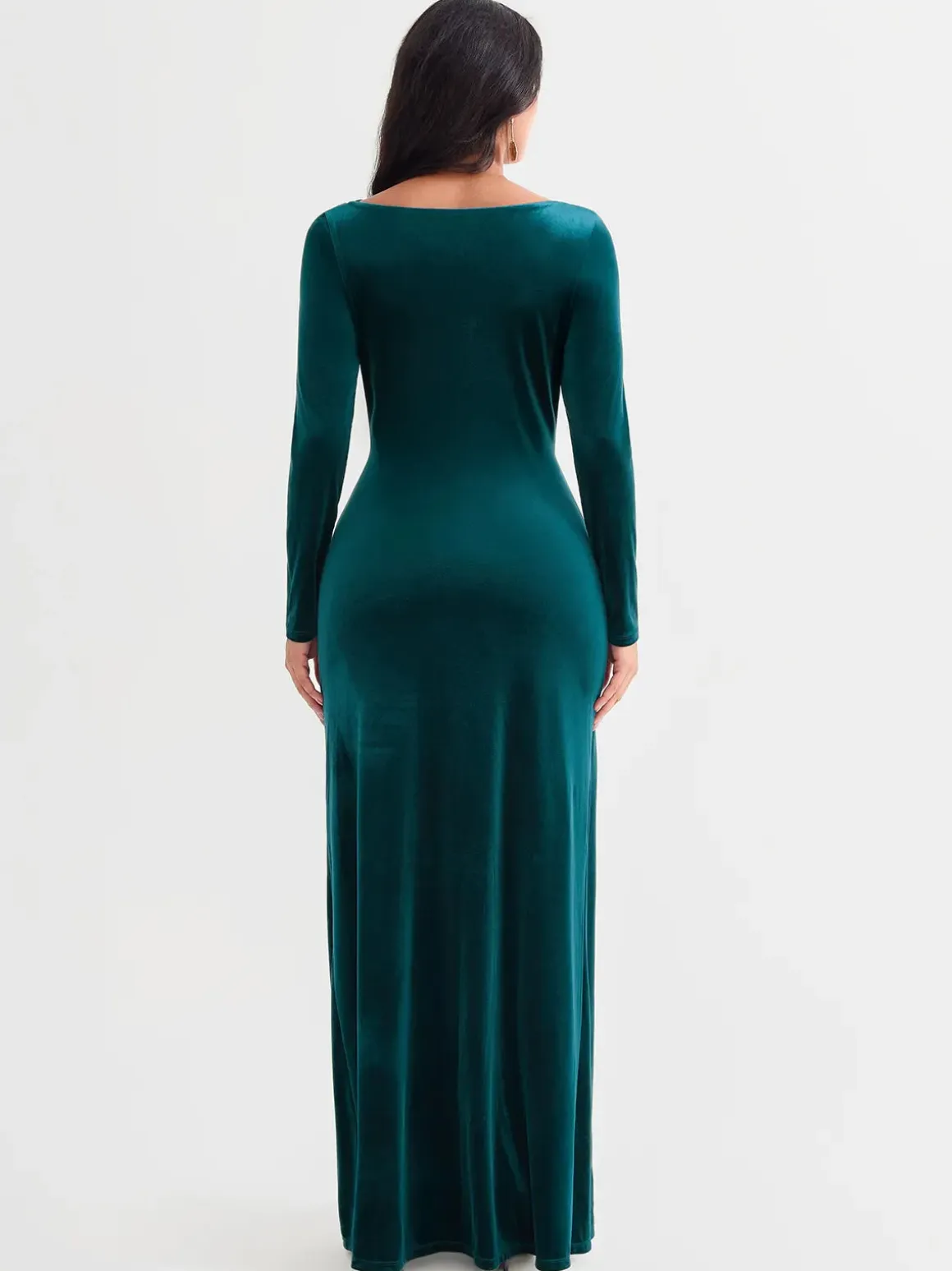 Velvet Draped Long Sleeve Sculpting Column Gown