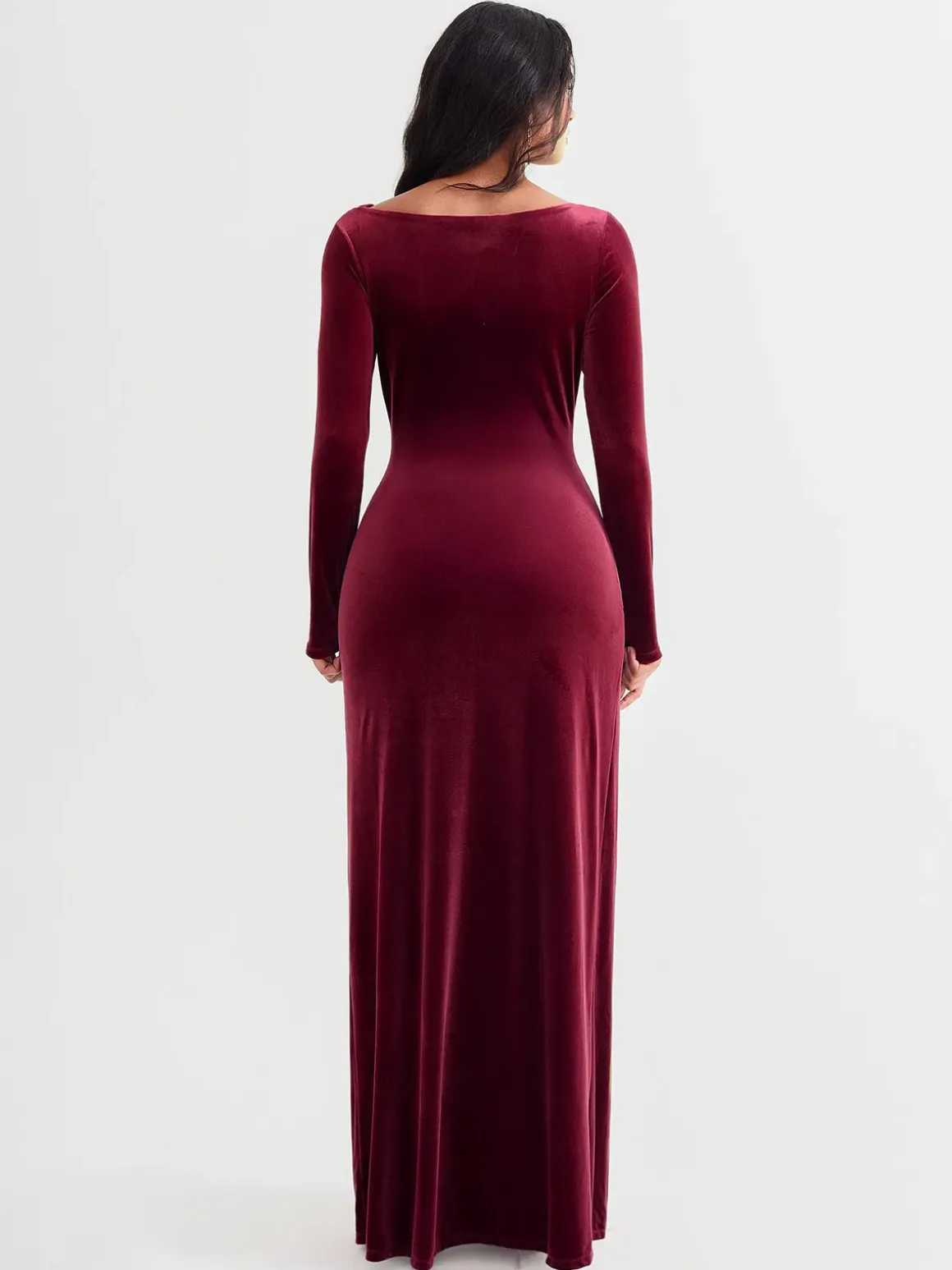 Velvet Draped Long Sleeve Sculpting Column Gown