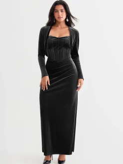 Velvet Long-Sleeve Shrug Bolero