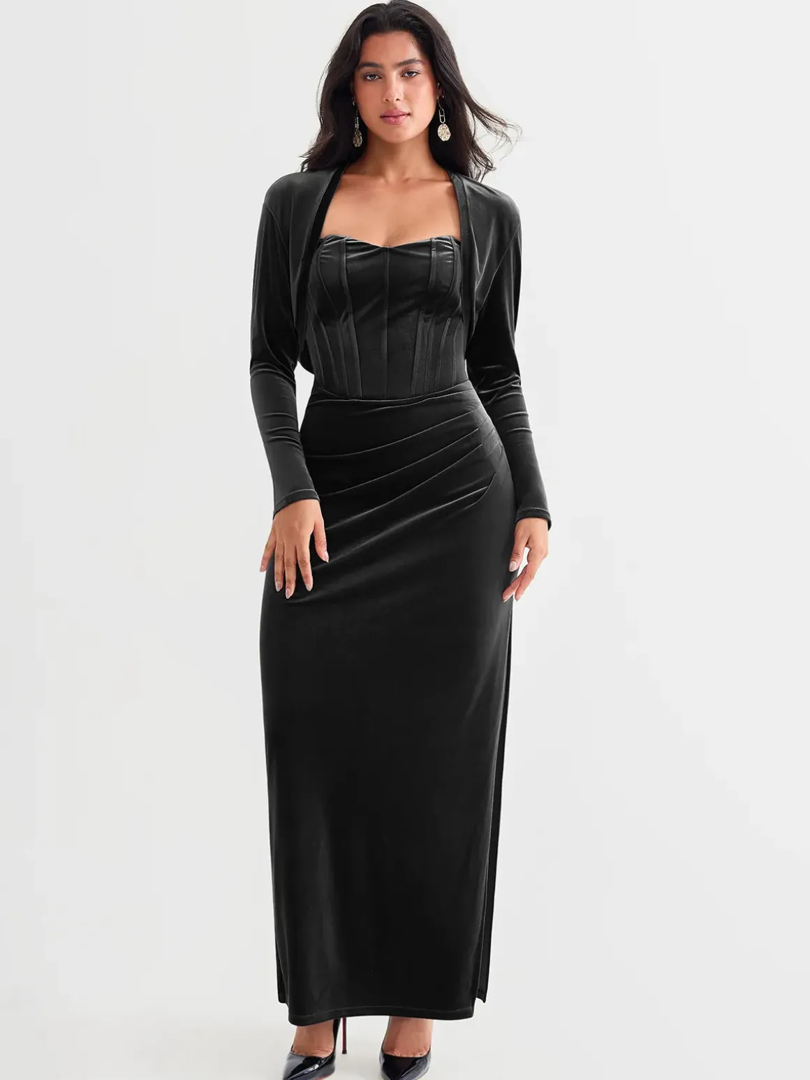 Velvet Long-Sleeve Shrug Bolero