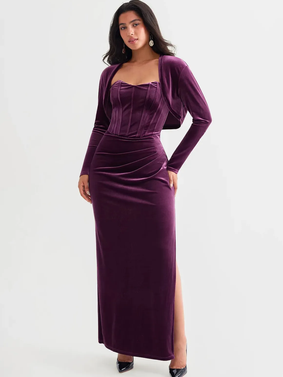 Velvet Long-Sleeve Shrug Bolero