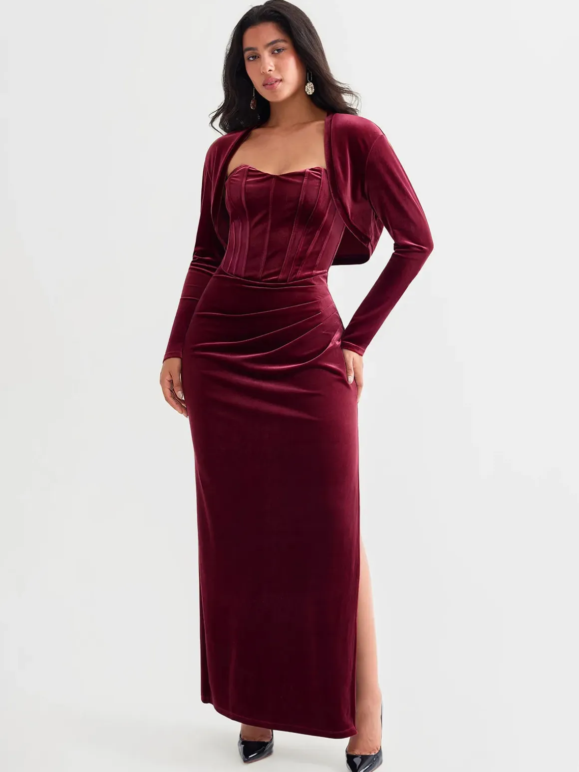 Velvet Long-Sleeve Shrug Bolero
