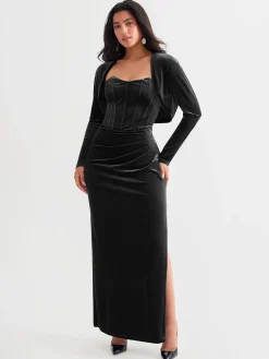 Velvet Long-Sleeve Shrug Bolero
