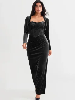 Velvet Long-Sleeve Shrug Bolero