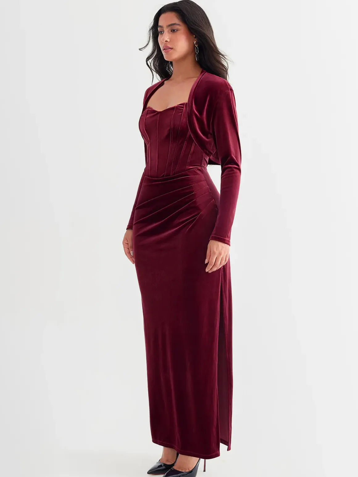 Velvet Long-Sleeve Shrug Bolero