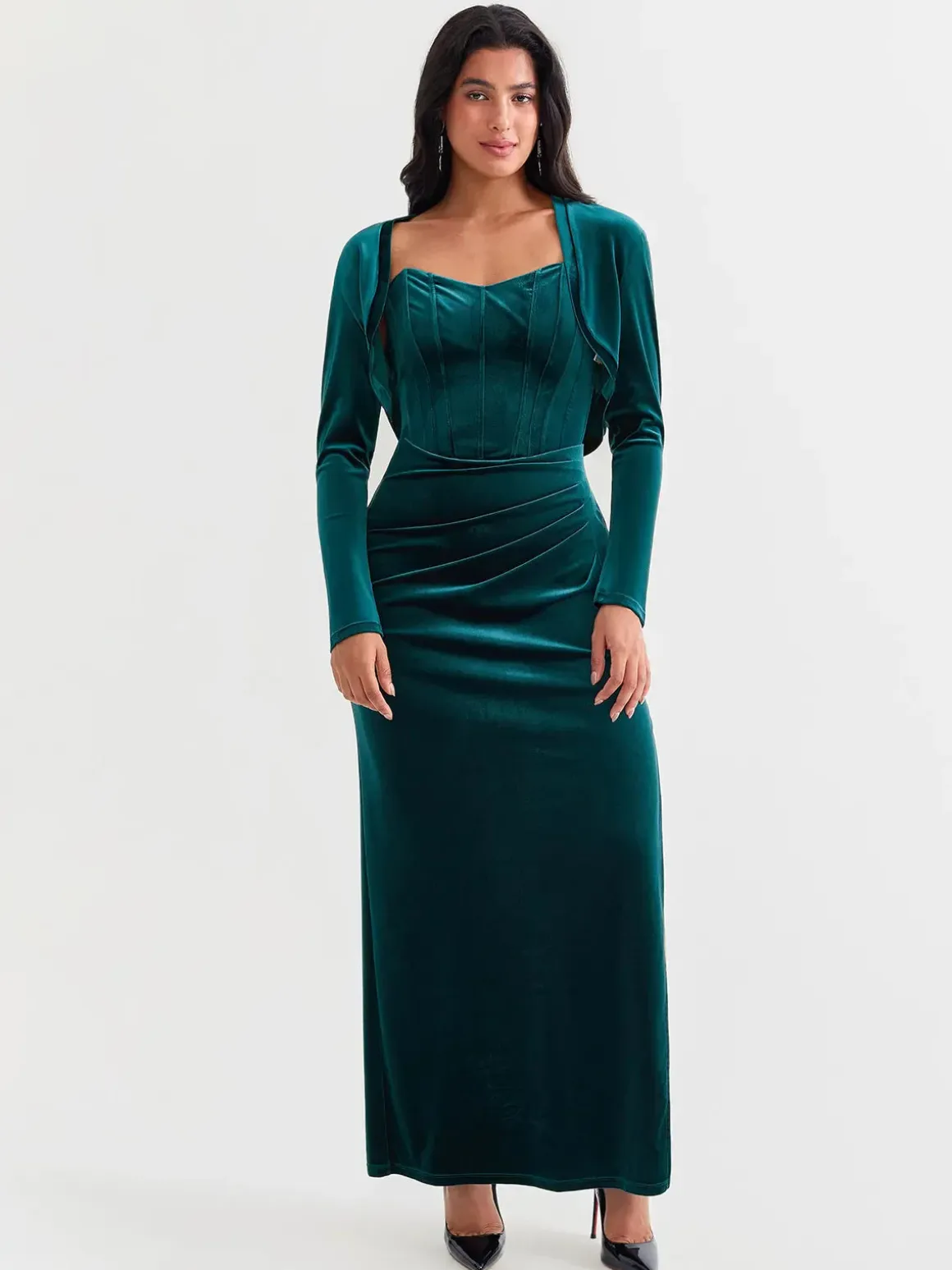 Velvet Long-Sleeve Shrug Bolero