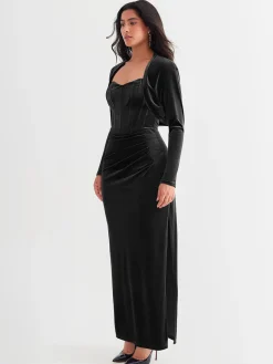 Velvet Long-Sleeve Shrug Bolero