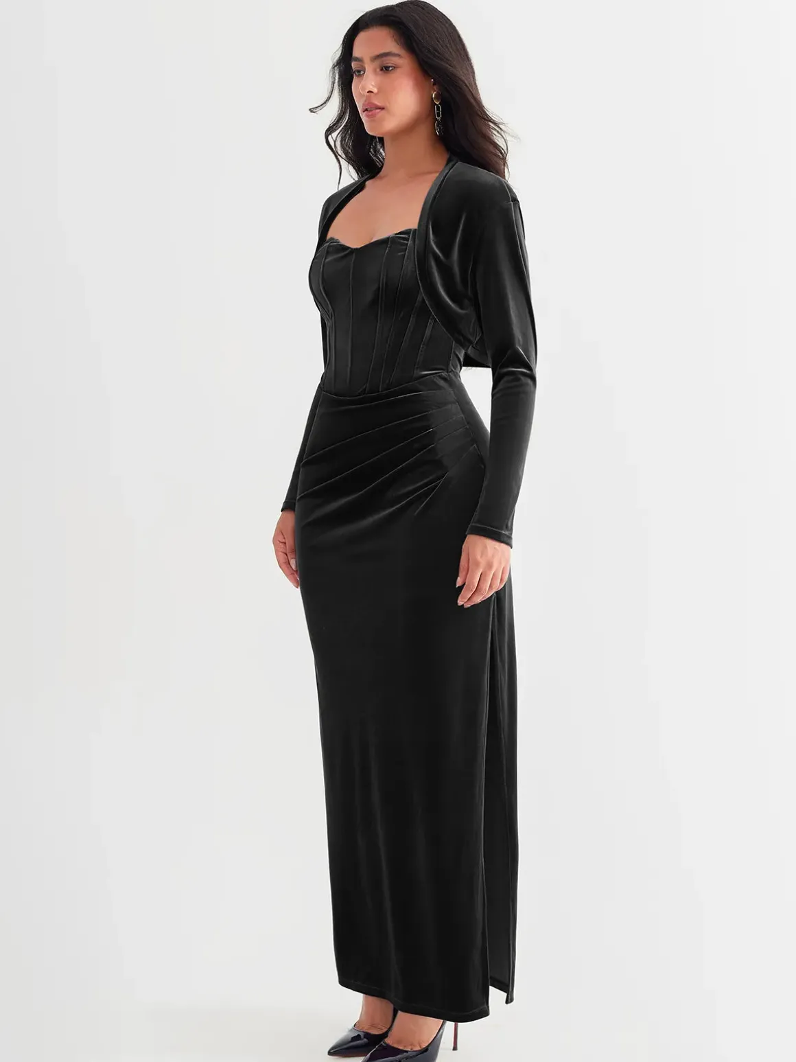 Velvet Long-Sleeve Shrug Bolero