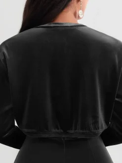 Velvet Long-Sleeve Shrug Bolero