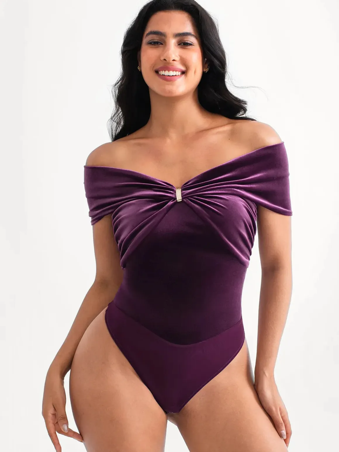 Velvet Twist Front Off-The Shoulder Sculpting Bodysuit