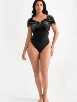 Velvet Twist Front Off-The Shoulder Sculpting Bodysuit