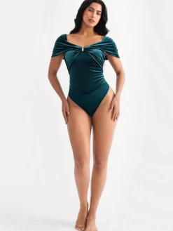 Velvet Twist Front Off-The Shoulder Sculpting Bodysuit