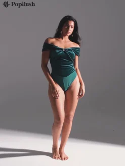 Velvet Twist Front Off-The Shoulder Sculpting Bodysuit