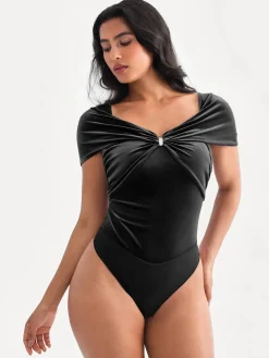 Velvet Twist Front Off-The Shoulder Sculpting Bodysuit