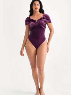 Velvet Twist Front Off-The Shoulder Sculpting Bodysuit