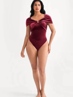 Velvet Twist Front Off-The Shoulder Sculpting Bodysuit