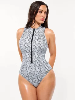Zip-Front Waist Shaping Swimsuit