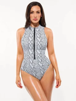 Zip-Front Waist Shaping Swimsuit