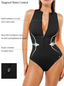 Zip-Front Waist Shaping Swimsuit