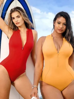Zip-Front Waist Shaping Swimsuit