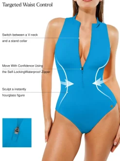 Zip-Front Waist Shaping Swimsuit