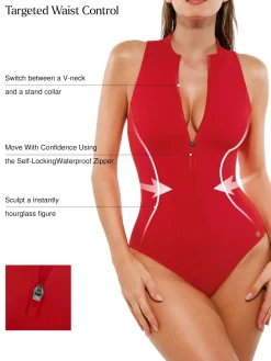 Zip-Front Waist Shaping Swimsuit