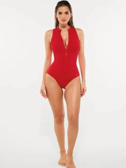 Zip-Front Waist Shaping Swimsuit